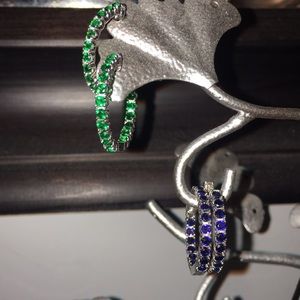 Sterling Silver Simulated Sapphire Hoop Earrings